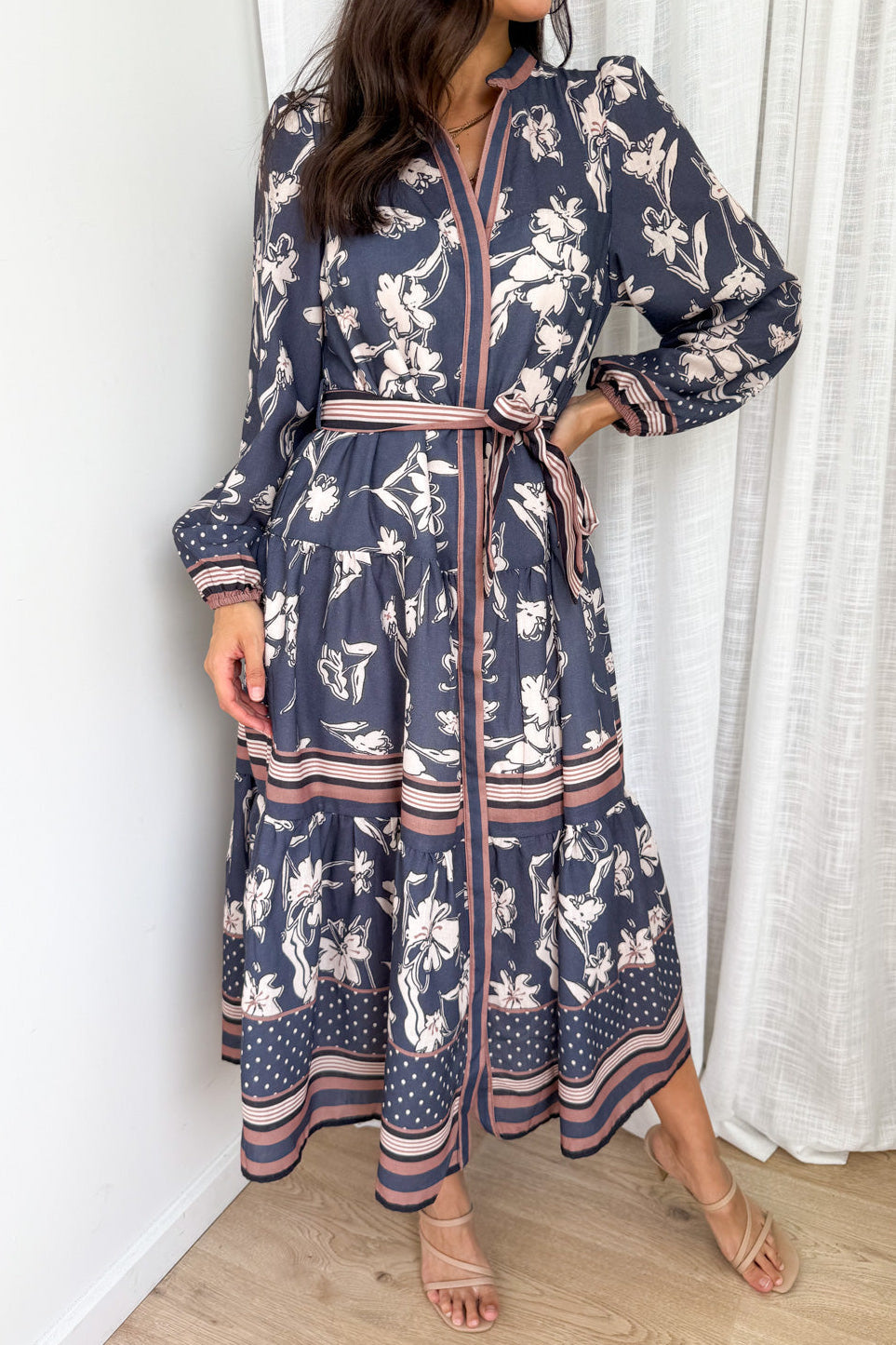 Thames Mist Dress - Dusty Blue Floral