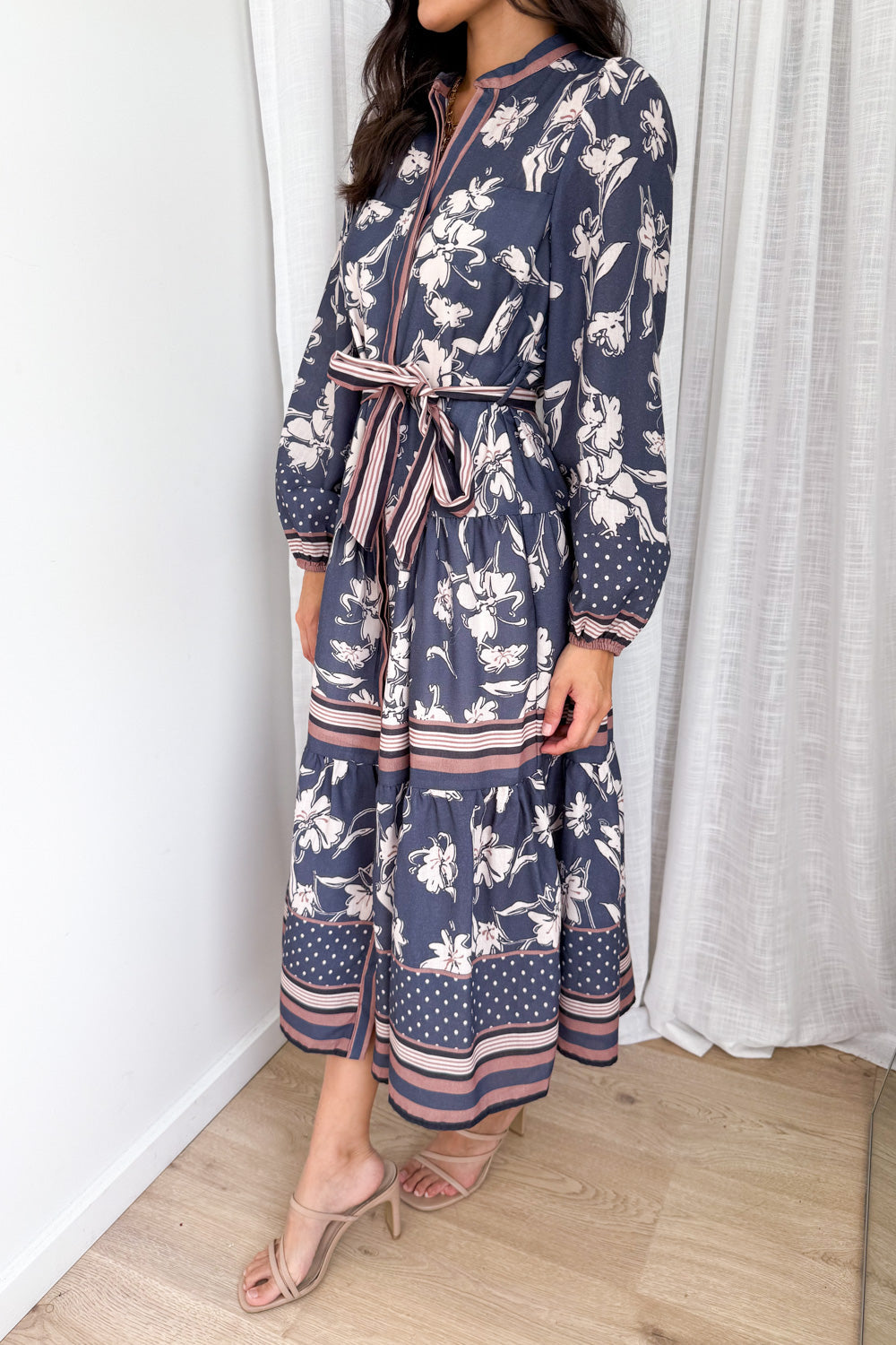 Thames Mist Dress - Dusty Blue Floral