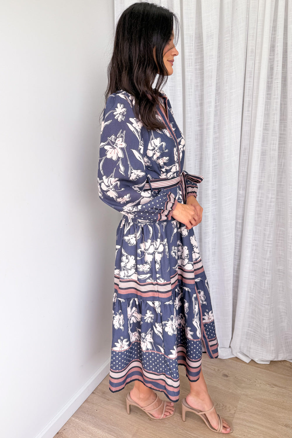 Thames Mist Dress - Dusty Blue Floral