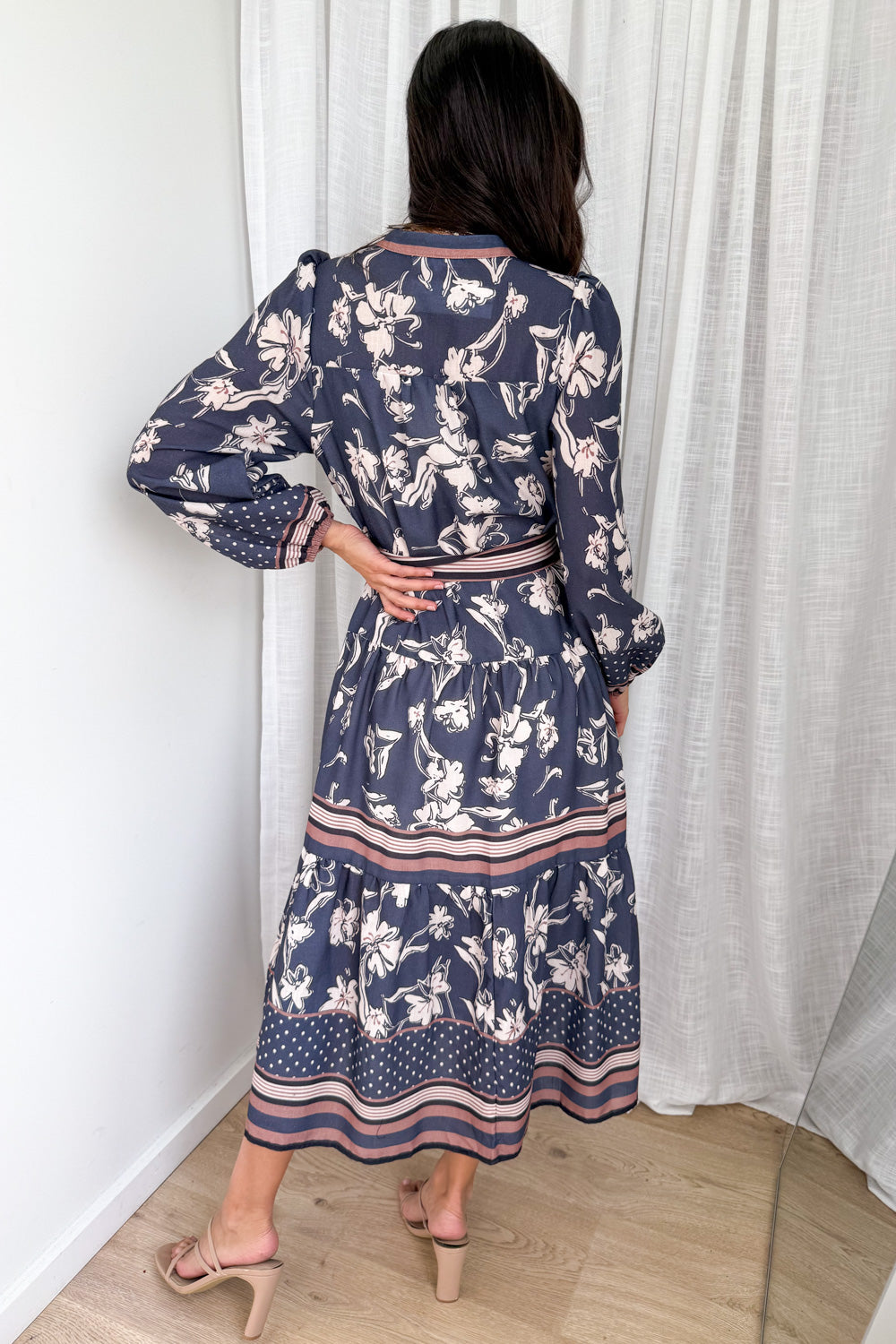 Thames Mist Dress - Dusty Blue Floral