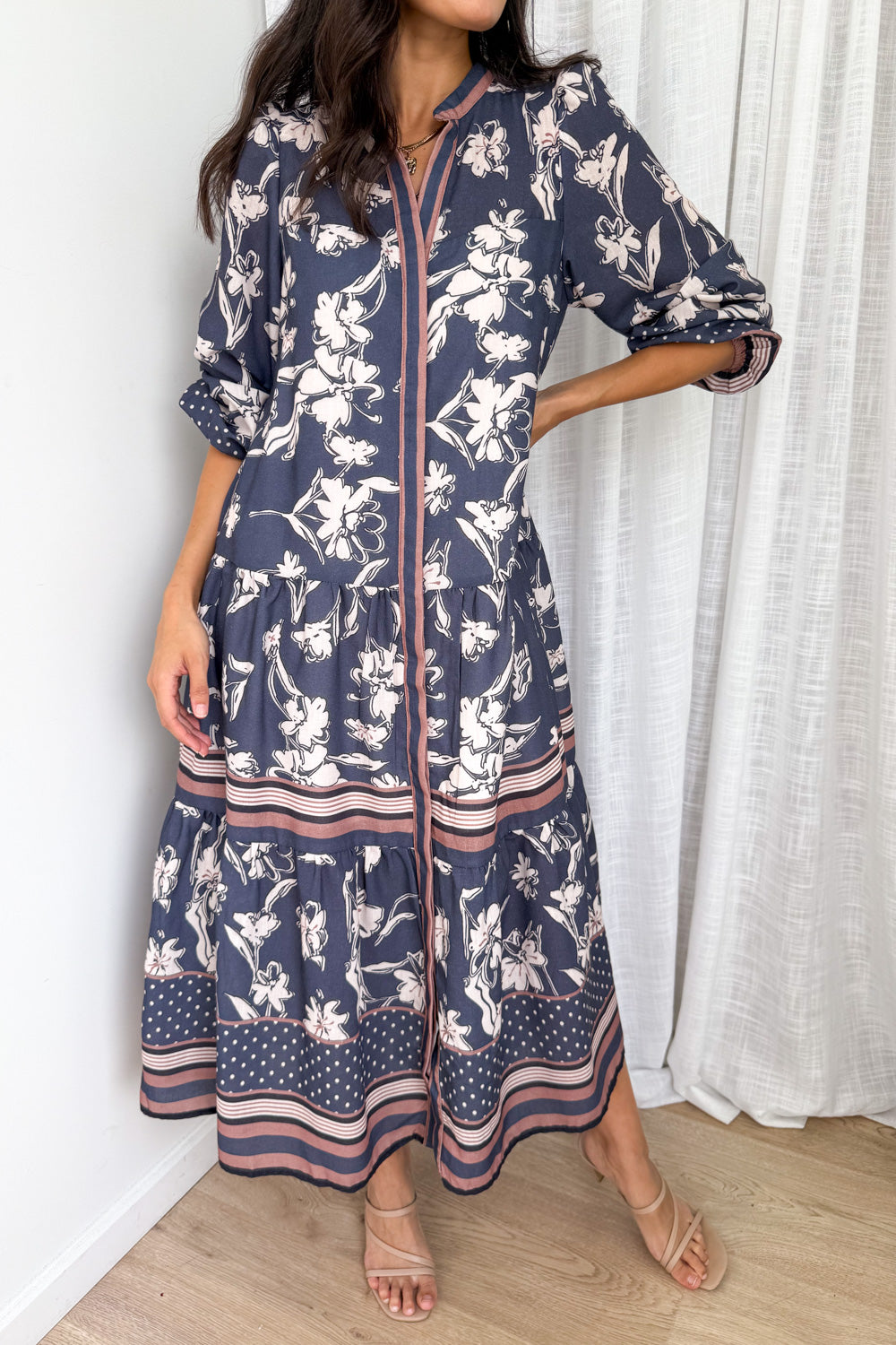 Thames Mist Dress - Dusty Blue Floral