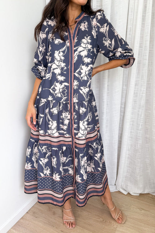 Thames Mist Dress - Dusty Blue Floral