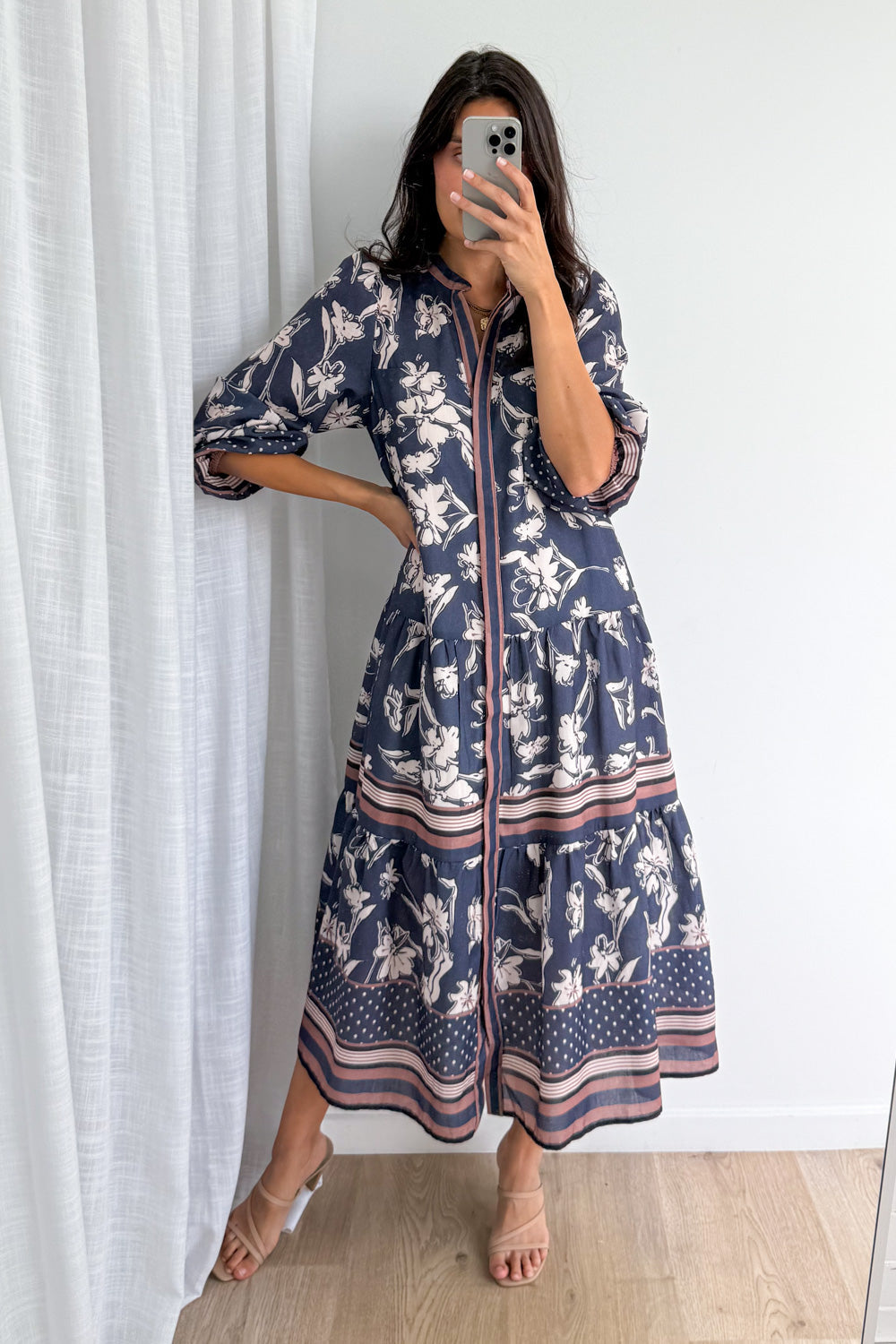 Thames Mist Dress - Dusty Blue Floral